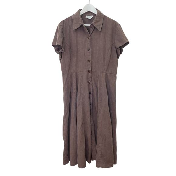 Coldwater Creek Sz 14 Linen Blend Short Sleeve Fit & Flare Lagenlook Midi Dress - Picture 1 of 7